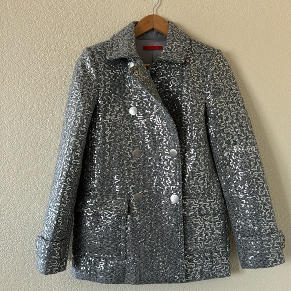 Alice + Olivia “Teagler” Silver Sequin Coat Size S - Picture 5 of 15